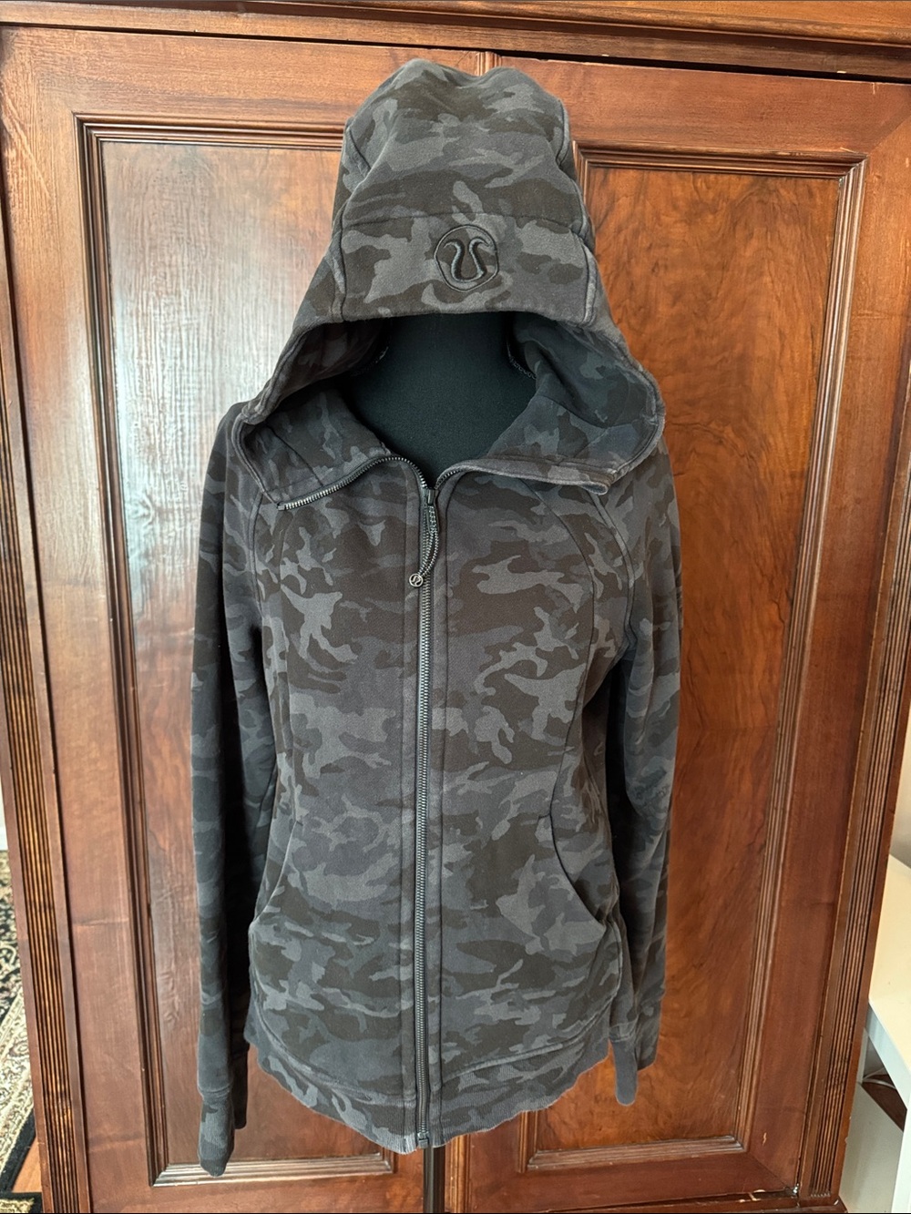 lululemon athletica Black Camo Hooded Scuba Zip Jacket